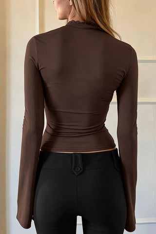 Lace Trim Keyhole Bell Sleeve Blouse