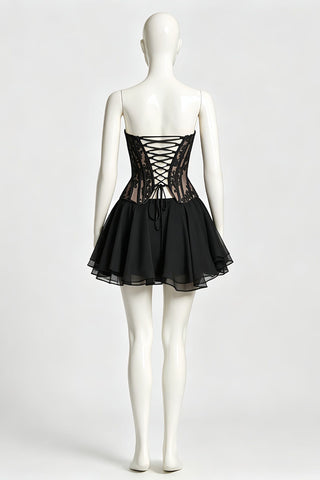 Lace Corset Top and Ruffle Mini Skirt Set