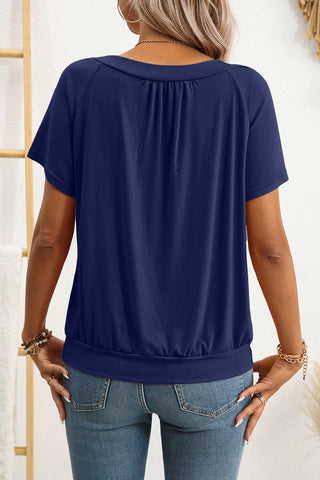 V-Neck Gathered Short Sleeve Top