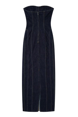 Pinstripe Strapless Corset Maxi Dress