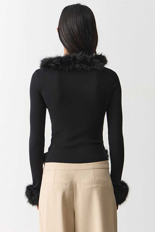 Faux Fur Trim V-Neck Crop Top