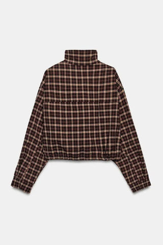 Plaid Zip-Up Mock Neck Short Set