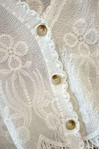 Lace V-Neck Button-Front Blouse
