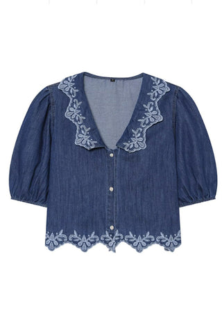 Floral V-Neck Puff Sleeve Blouse