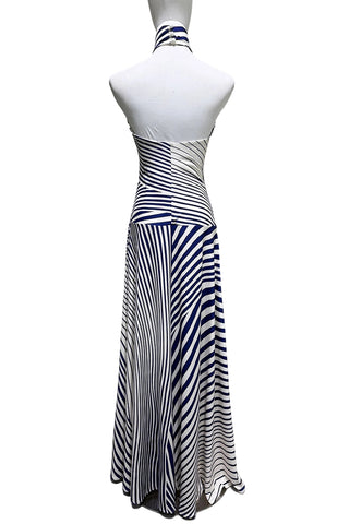 Striped Halter Mock Neck Maxi Dress
