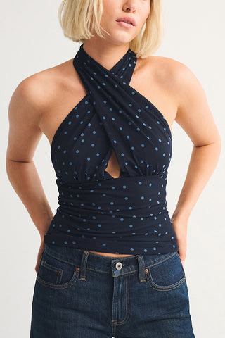 Halter-Neck Polka Dot Tank Top