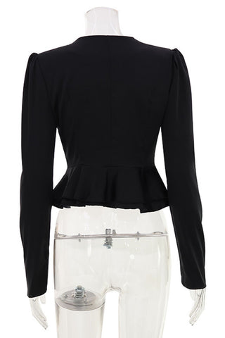 Puff Sleeve Deep V Neck Blouse