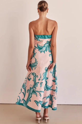 Strapless Printed Midi Vacation Dress