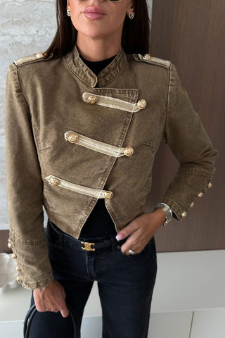Military Button Crop Jacket