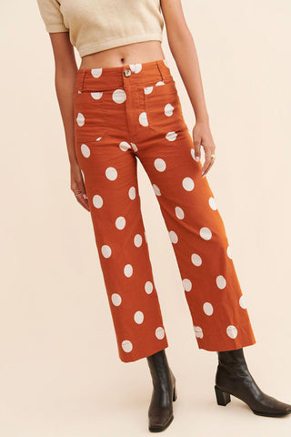 Polka Dot Button High-Waist Straight Jeans