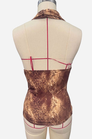 Ruched Halter Snake Print Tank