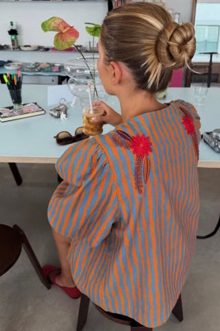 Striped Floral Puff Sleeve Jacket