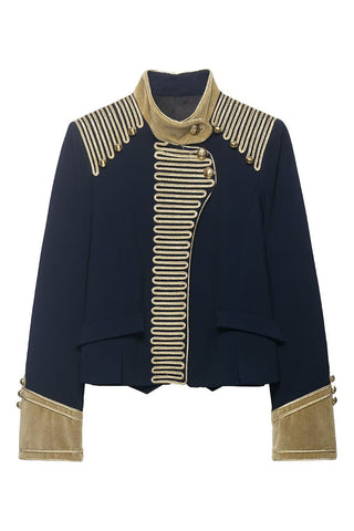 Military Braid Mock Neck Cropped Jacket