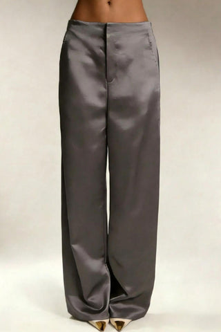 Satin High-Waist Wide-Leg Casual Pants