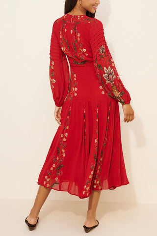 Floral Tie-Neck Puff Sleeve Dress