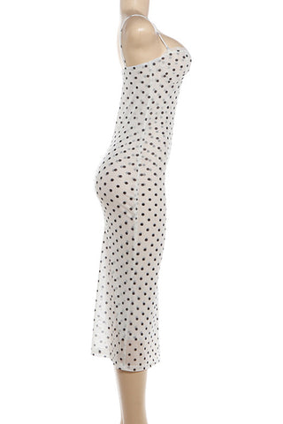 Polka Dot Mesh Midi Dress