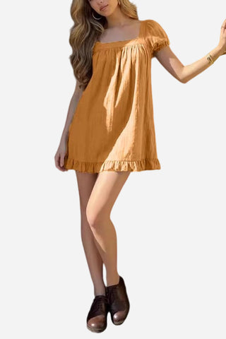 Square-Neck Ruffle Hem Blouse