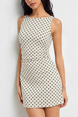 Polka Dot Ruched Bodycon Mini Dress