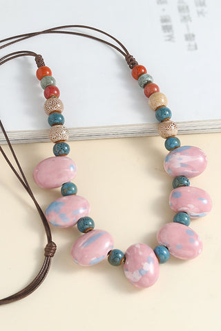 Multicolor Beaded Stone Pendant Necklace