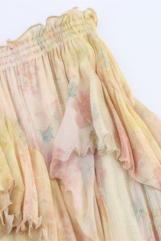 Tiered Ruffle Smocked Waist Midi Skirt