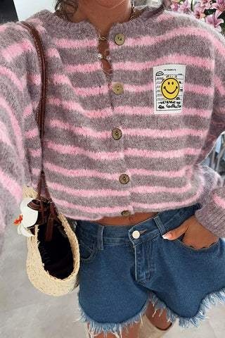 Striped Button-Front Knit Cardigan