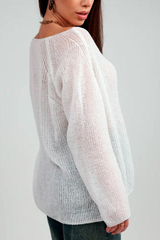 Sheer V-Neck Loose Knit Sweater