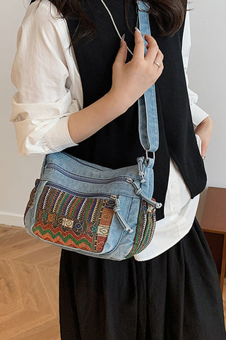 Tasselled Patchwork Drawstring Hobo Bag