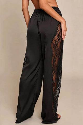 Lace Panel Drawstring Casual Pants