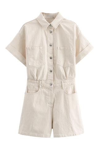 Pocketed Button-Front Shorts Romper