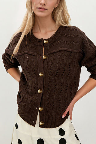Pointelle Knit Button-Front Cardigan