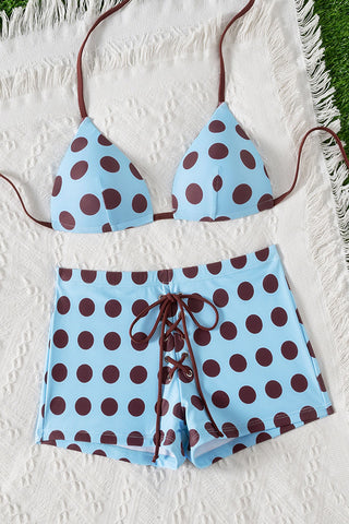 Polka Dot Halter Shorts Bikini Set