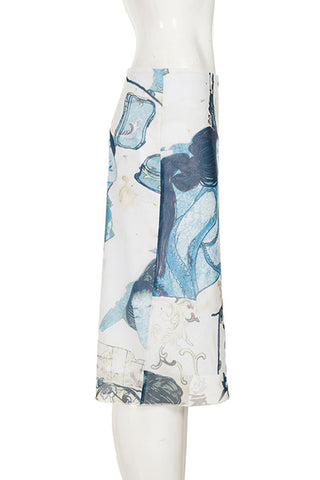 Artistic Print Midi Skirt