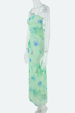 Floral Tie-Back Open Back Maxi Vacation Dress