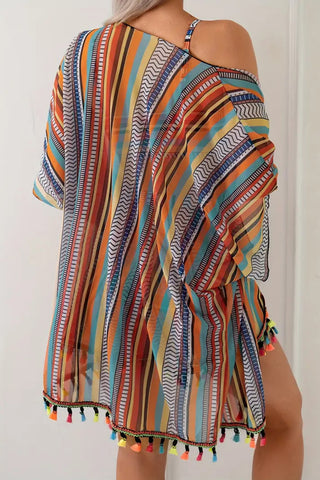 Vibrant Striped Bikini Set with Cover-Up