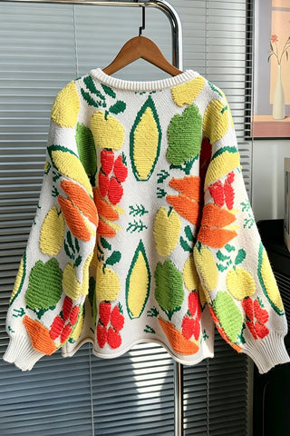 Fruit Print Crew Neck Button Cardigan