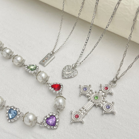 Layered Cross Heart Pendant Necklace