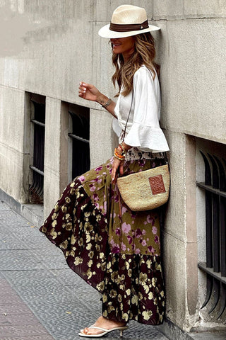 Tiered Floral Maxi Skirt