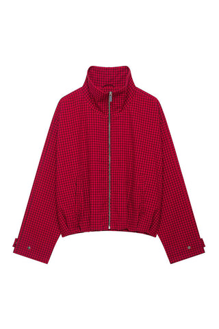 Grid Print Zip-Up Stand Collar Jacket