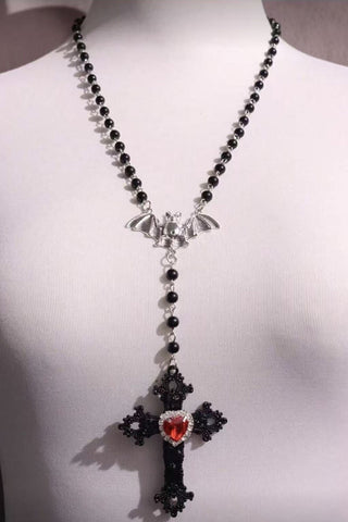 Bat Charm Beaded Cross Necklace