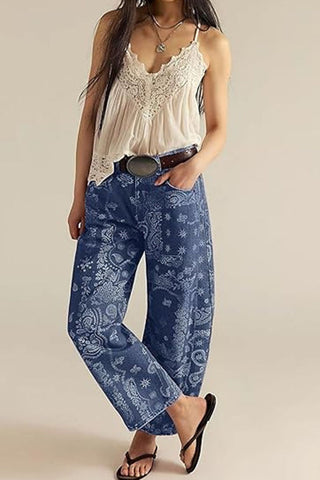 Paisley Print Wide Leg Casual Pants