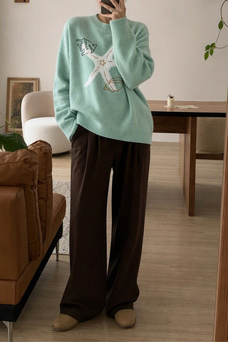 Fuzzy Star Graphic Crew Neck Sweater