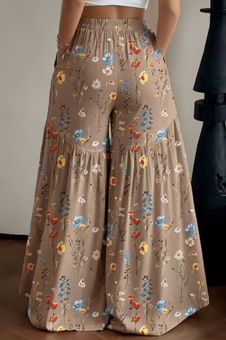 Floral Print Tiered Wide-Leg Pants