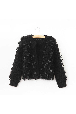 Textured Loop Knit Open Front Cardigan