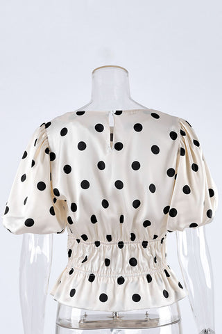 Puff Sleeve Polka Dot Smocked Blouse