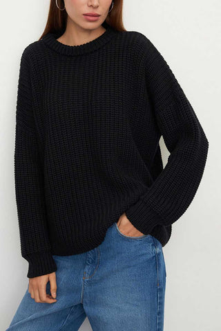Textured Knit Crew Neck Oversized Sweater