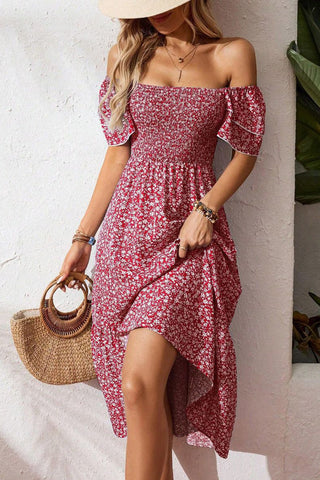 Smocked Ruffle Sleeve Casual Dress