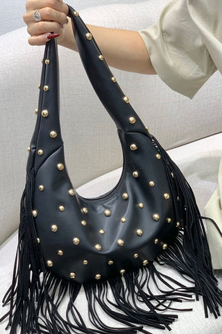 Studded Fringe Hobo Bag