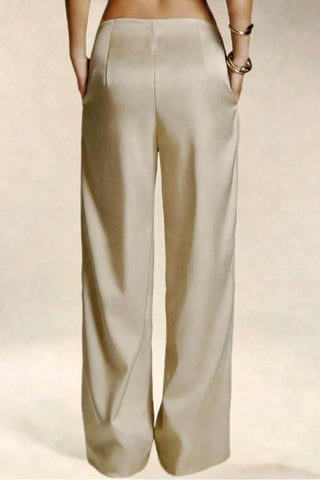 Satin High-Waist Wide-Leg Casual Pants