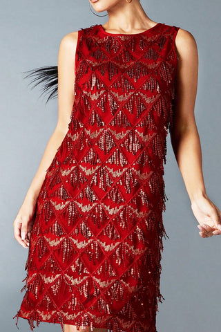 Sequin Fringe Sleeveless Shift Casual Dress