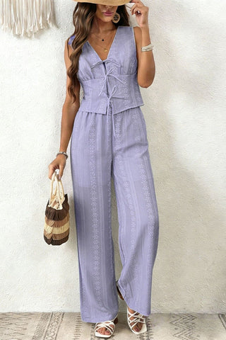 Lace-Up Sleeveless Wide-Leg Set